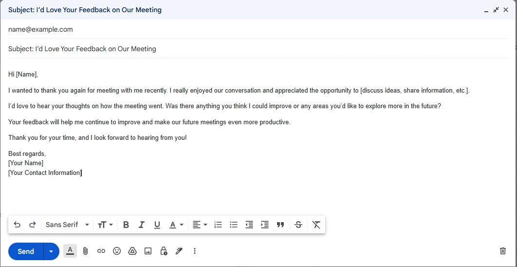 Follow-Up Email To Ask for Meeting Feedback